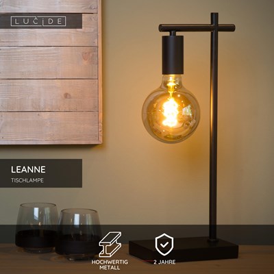 Lucide LEANNE - Tischlampe - 1xE27 - Schwarz